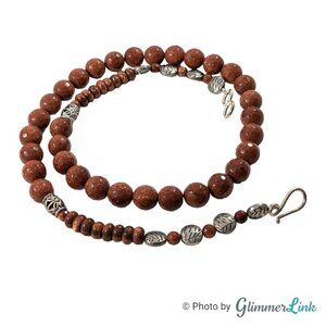 Bohemian Brown Goldstone Beaded Silver Tone Necklace